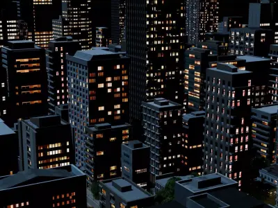 City Downtown Skyscraper Street 07 - NIGHT Low-poly 3D model