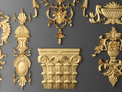 Cartouches SET 3 decorative ornaments in gold 3D model