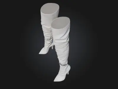 Silver Thigh-High Boots  Bold Elegance with a Futuristic Shine 3D model