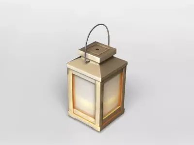 Wooden Lantern with Candle 3D Model 3D model