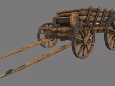 Wooden Cart Low-poly 3D model