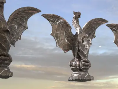 Medieval Dragon Shield Statue Dark  3D model