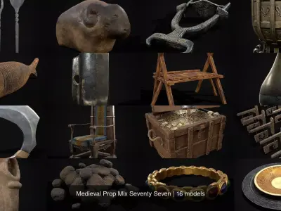 Medieval Prop Mix Seventy Seven 3D Model Collection