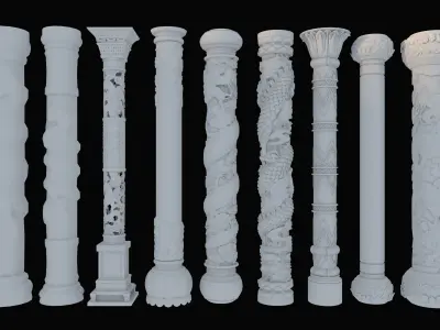 Chinese style pillars  Low-poly 3D model