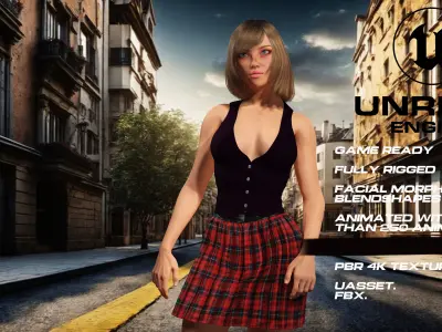 Casual girl full rigged - game ready - animated Low-poly 3D model