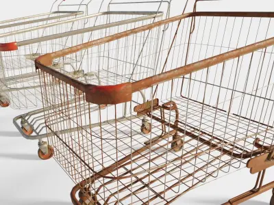 shopping cart with 4k pbr textures clean dirty and rusty Low-poly 3D model