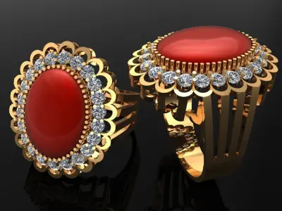 Women Ring 11 cabochon oval cut halo women enagement ring 3D print model