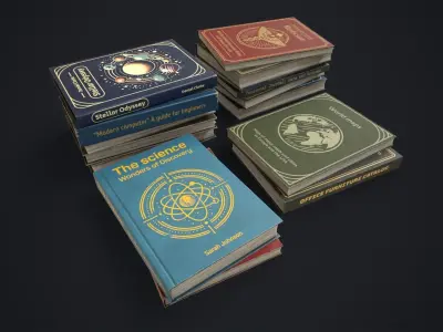 Retro books Low-poly 3D model