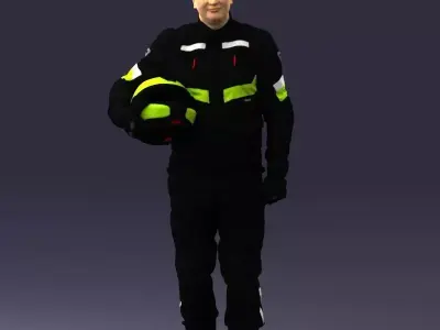Biker in motorcycle jacket and helmet 0095 3D model