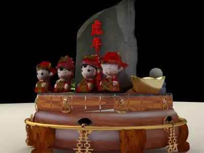 Chinese monk kids and wedding dolls 3D model