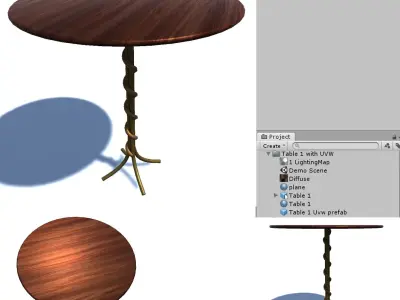 Table 2 round wooden with gold base 3D model