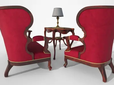 Living room furniture set Low-poly 3D model