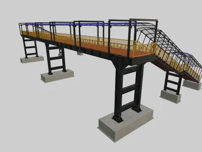 Steel Pedestrian Bridge - Three Columns - Straight Close Type-4 3D model