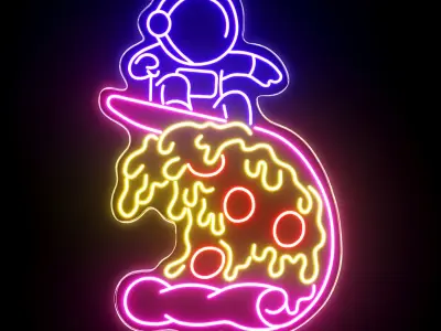 Astronaut Skateboarding Pizza 3D model