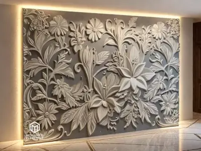 modern panel wall decor set relief stl mural CNC 274 3D model