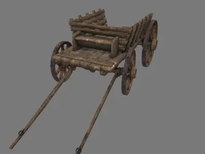 Wooden Cart Low-poly 3D model