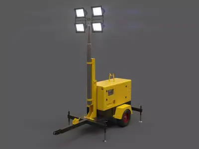 PBR Mobile Light Tower Generator A - Yellow Light  Low-poly 3D model