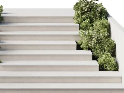 Entrance and exit stairs with furniture and garden 158 Low-poly 3D model