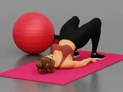 Fitness woman doing half bridge pose  Low-poly 3D model