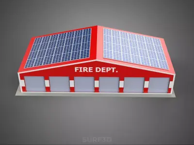 SOLAR ROOFTOP TRUCK FIRE ENGINE GARAGE STATION HOUSE OFFICE GATE 3D model