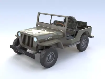Jeep willys lowpoly car textured Low-poly 3D model