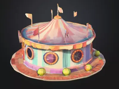 Stylized Low Poly Carousel Tent  Cartoon Circus Game Asset Low-poly 3D model