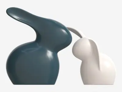 Decorative Ceramic Rabbits Set 3D model