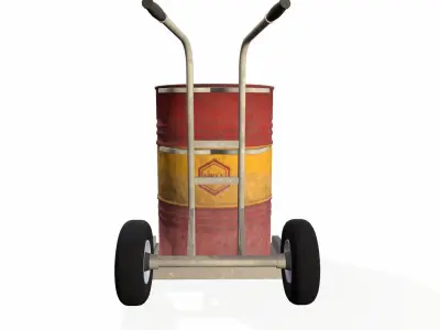 Oil Drum and Trolley Low-poly 3D model