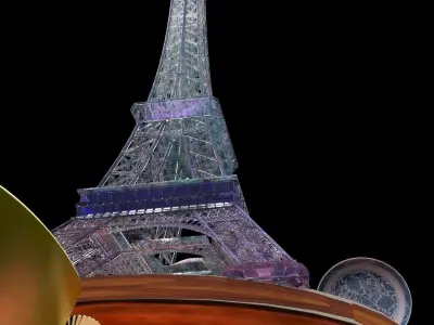 Chinese gold ingot with Eiffel tower 3D model