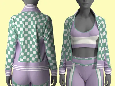 Retro Sport Jacket Bra Leggings Fitted to Gen8 Body Mesh 3D model