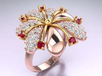 Flower Rings - Womens Ring - N4345 3D print model