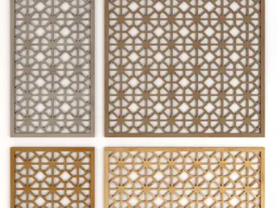 Wood Arabic Islamic pattern decorative grill screen 3D model shop