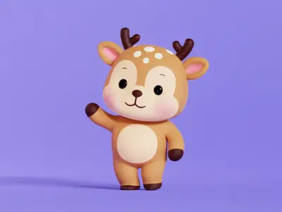 Deer Character Cartoon Rigged Animated Chibi Kawaii Low-poly 3D model