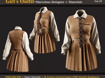 Girls Outfit- MD-Clo3d - Smart Material - Textures - OBJ- FBX 3D model