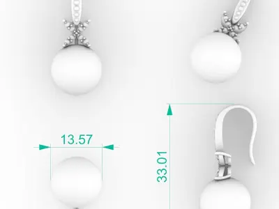 Gemstone 13mm 14mm Pearl Drop Earrings 3D print model
