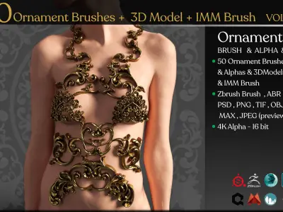 Ornament Brushes  3D Model  IMM Brush                   Vol 02 Low-poly 3D model