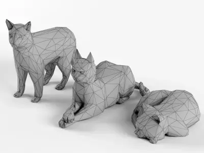 Low Poly Cat Set Animal Lowpoly Low-poly 3D model