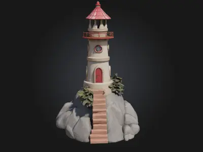 Lighthouse Haven  Guiding Light Amidst Endless Seas 3D model