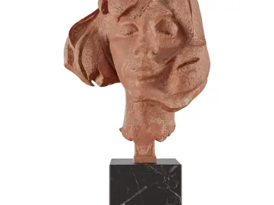 Clay Woman Head Statue - Artistic Bust with Marble Base  3D model