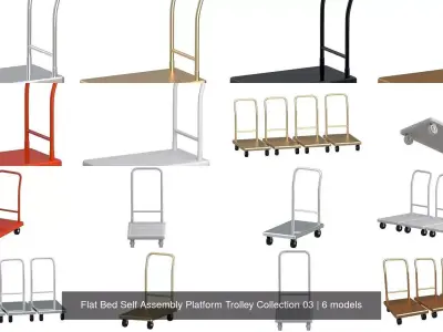 Flat Bed Self Assembly Platform Trolley Collection 03 3D Model Pack