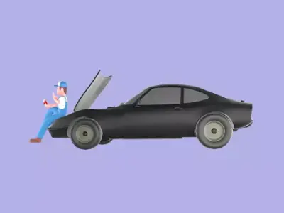 Stylized 3D Mechanic Sitting on Car Bumper - Cartoon 3D model