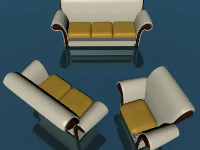 Leather set sofas low poly Low-poly 3D model