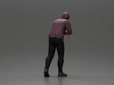 man in a hoodie leaning with his hands on the car 3D print model