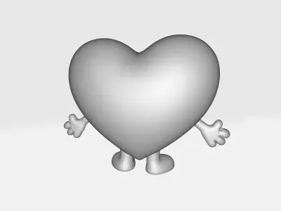 Cute Valentine Heart Character Figurine Smiling Love Heart Decor 3D print model