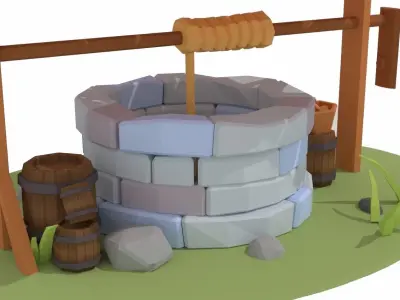 Wishing Well - Stone Well - Vintage Well Low-poly 3D model Free low-poly 3D model
