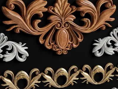 Plastering set of ornate ornaments 3D model