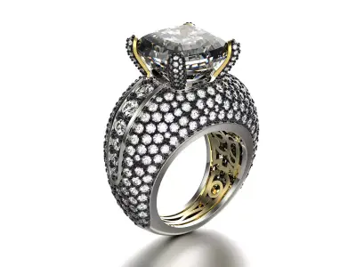 Gold Fashion Ring 3dm STL OBJ FBX with Diamonds and Gems 0081  3D print model