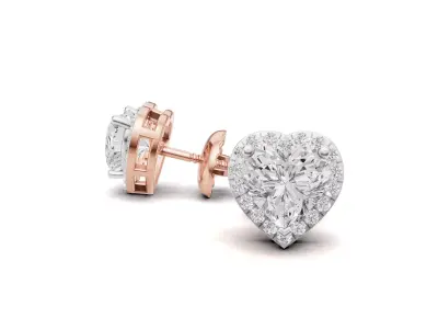 Heart Shape Pointer Diamond Stud Earrings 3D print model