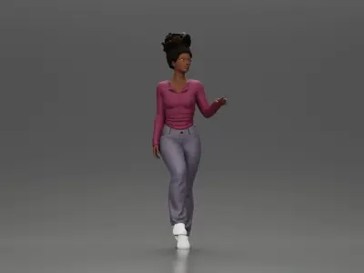 black girl with afro hair walking up stairs 3D print model