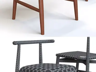 Luxury Wooden Dining Set with Upholstered Chairs Low-poly 3D model